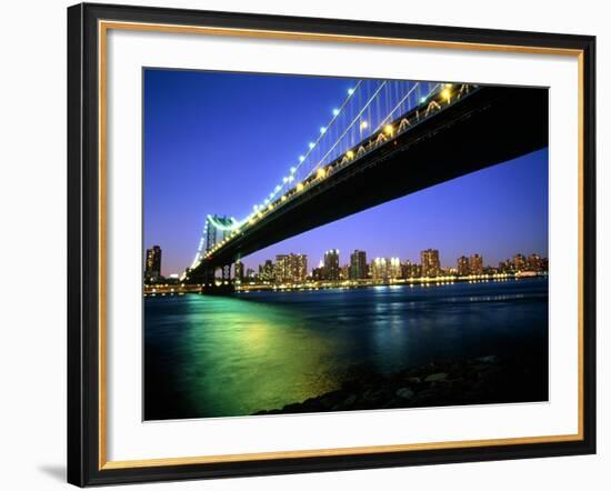 Manhattan Bridge and Skyline at Dusk-Alan Schein-Framed Photographic Print