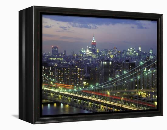 Manhattan Bridge and Skyline at Night-Michel Setboun-Framed Premier Image Canvas