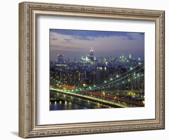 Manhattan Bridge and Skyline at Night-Michel Setboun-Framed Photographic Print