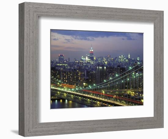 Manhattan Bridge and Skyline at Night-Michel Setboun-Framed Photographic Print