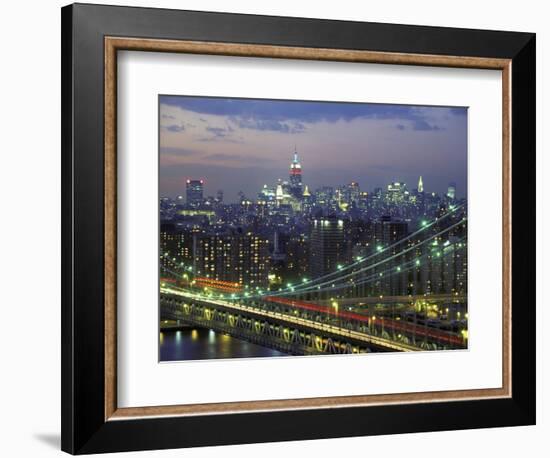 Manhattan Bridge and Skyline at Night-Michel Setboun-Framed Photographic Print