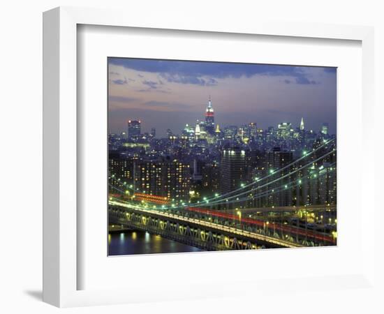 Manhattan Bridge and Skyline at Night-Michel Setboun-Framed Photographic Print