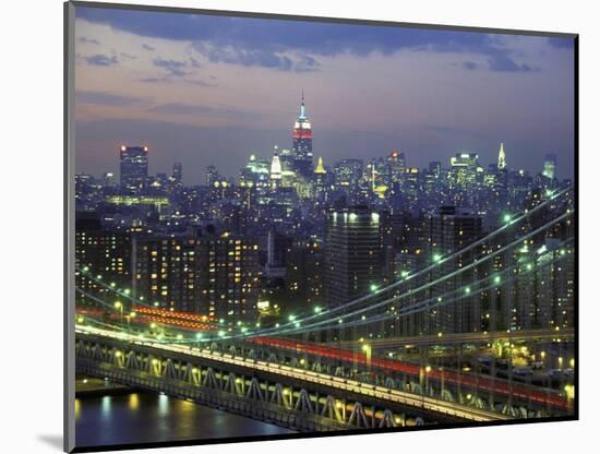 Manhattan Bridge and Skyline at Night-Michel Setboun-Mounted Photographic Print