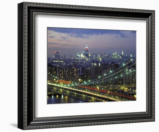 Manhattan Bridge and Skyline at Night-Michel Setboun-Framed Photographic Print