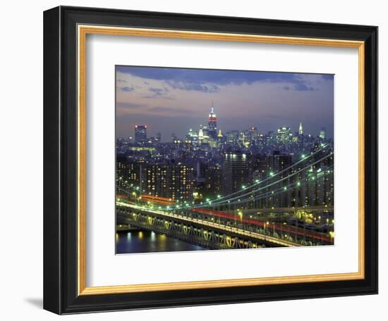 Manhattan Bridge and Skyline at Night-Michel Setboun-Framed Photographic Print