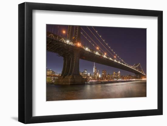 Manhattan Bridge and skyline, Brooklyn Bridge Park, New York City, New York-Greg Probst-Framed Photographic Print