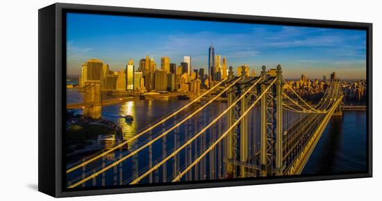 Manhattan Bridge at sunrise, New York City, New York State, USA-null-Framed Premier Image Canvas