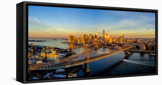 Manhattan Bridge at sunrise, New York City, New York State, USA-null-Framed Premier Image Canvas