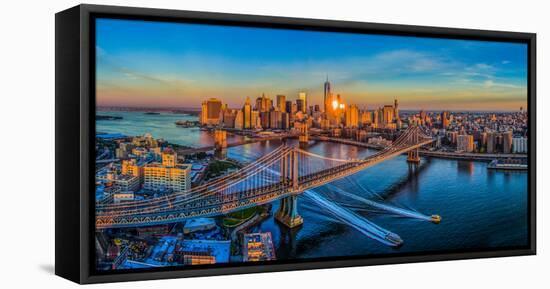 Manhattan Bridge at sunrise, New York City, New York State, USA-null-Framed Premier Image Canvas