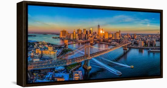 Manhattan Bridge at sunrise, New York City, New York State, USA-null-Framed Premier Image Canvas