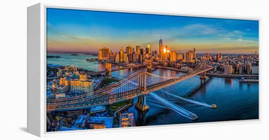 Manhattan Bridge at sunrise, New York City, New York State, USA-null-Framed Premier Image Canvas