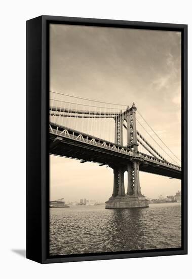 Manhattan Bridge Black and White over East River Viewed from New York City Lower Manhattan Waterfro-Songquan Deng-Framed Premier Image Canvas