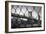 Manhattan Bridge in Black and White Through Chain Fence-null-Framed Photo