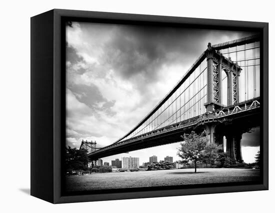 Manhattan Bridge of Brooklyn Park, Black and White Photography, Manhattan, New York, United States-Philippe Hugonnard-Framed Premier Image Canvas