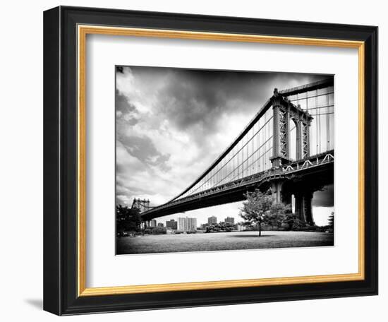 Manhattan Bridge of Brooklyn Park, Black and White Photography, Manhattan, New York, United States-Philippe Hugonnard-Framed Photographic Print