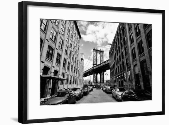 Manhattan Bridge Seen from a Brick Buildings in Brooklyn Street in Perspective, New York, Usa. Busi-Youproduction-Framed Photographic Print