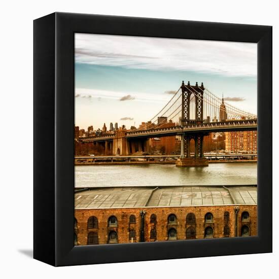 Manhattan Bridge with the Empire State Building at Sunset from Brooklyn-Philippe Hugonnard-Framed Premier Image Canvas