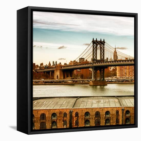 Manhattan Bridge with the Empire State Building at Sunset from Brooklyn-Philippe Hugonnard-Framed Premier Image Canvas