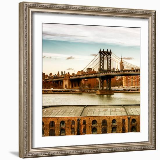 Manhattan Bridge with the Empire State Building at Sunset from Brooklyn-Philippe Hugonnard-Framed Photographic Print