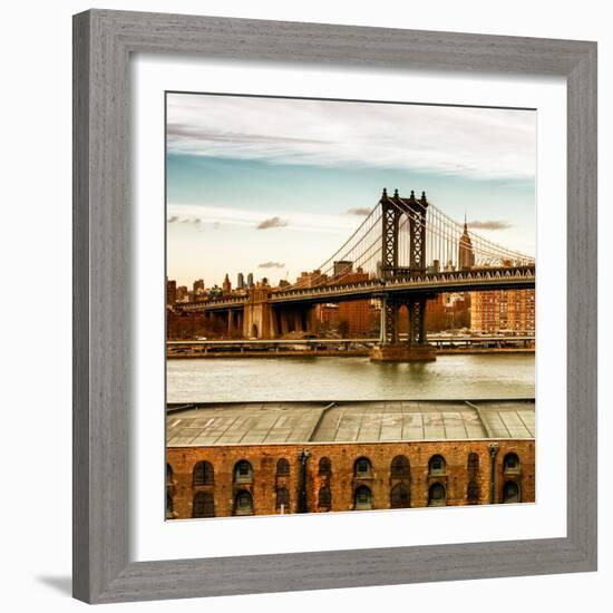 Manhattan Bridge with the Empire State Building at Sunset from Brooklyn-Philippe Hugonnard-Framed Photographic Print