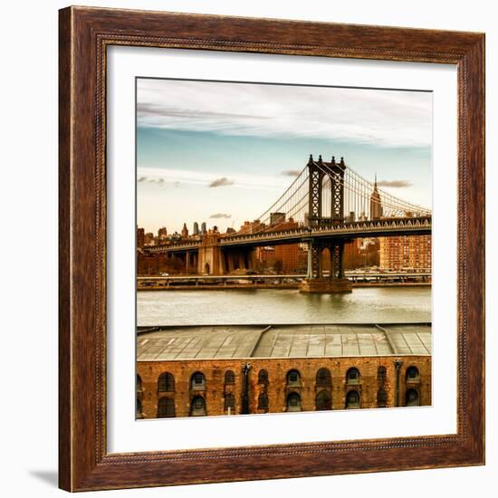 Manhattan Bridge with the Empire State Building at Sunset from Brooklyn-Philippe Hugonnard-Framed Photographic Print