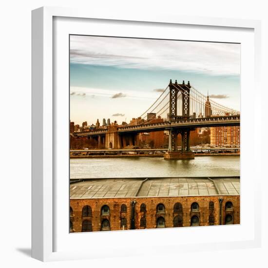 Manhattan Bridge with the Empire State Building at Sunset from Brooklyn-Philippe Hugonnard-Framed Photographic Print