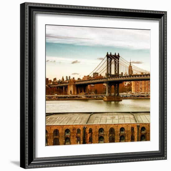 Manhattan Bridge with the Empire State Building at Sunset from Brooklyn-Philippe Hugonnard-Framed Photographic Print