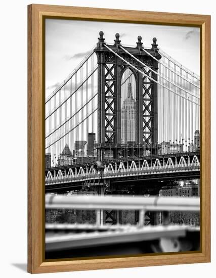 Manhattan Bridge with the Empire State Building Center from Brooklyn Bridge-Philippe Hugonnard-Framed Premier Image Canvas