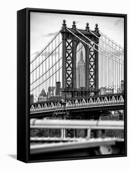 Manhattan Bridge with the Empire State Building Center from Brooklyn Bridge-Philippe Hugonnard-Framed Premier Image Canvas