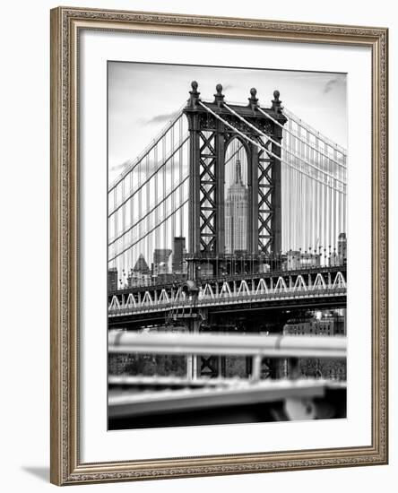 Manhattan Bridge with the Empire State Building Center from Brooklyn Bridge-Philippe Hugonnard-Framed Photographic Print