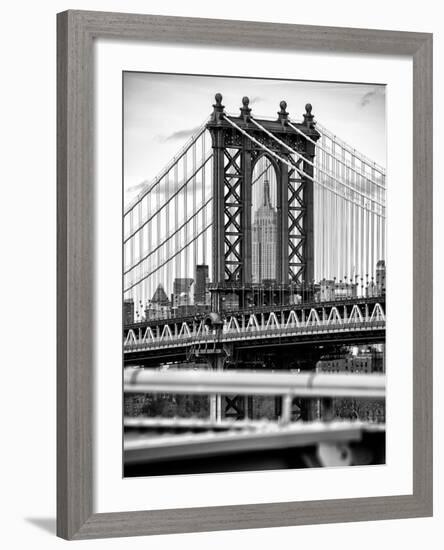 Manhattan Bridge with the Empire State Building Center from Brooklyn Bridge-Philippe Hugonnard-Framed Photographic Print