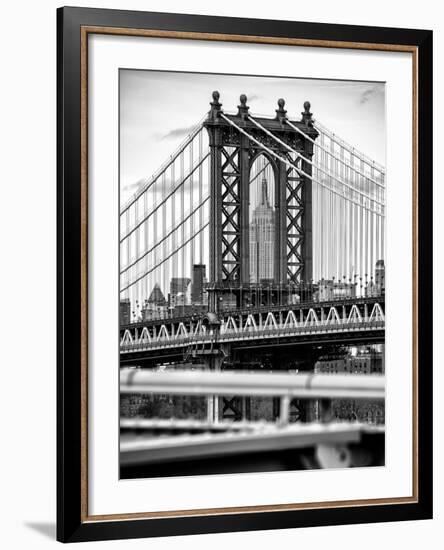 Manhattan Bridge with the Empire State Building Center from Brooklyn Bridge-Philippe Hugonnard-Framed Photographic Print