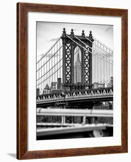 Manhattan Bridge with the Empire State Building Center from Brooklyn Bridge-Philippe Hugonnard-Framed Photographic Print