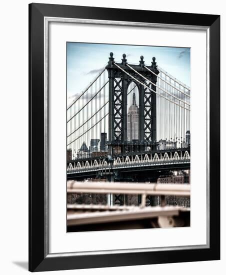 Manhattan Bridge with the Empire State Building Center from Brooklyn Bridge-Philippe Hugonnard-Framed Photographic Print