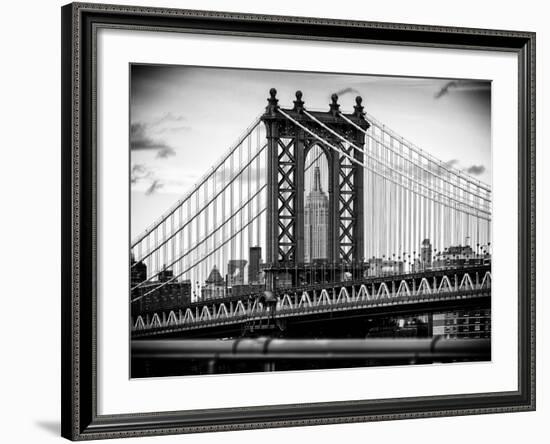 Manhattan Bridge with the Empire State Building Center from Brooklyn Bridge-Philippe Hugonnard-Framed Photographic Print