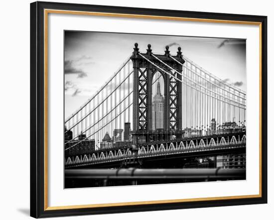 Manhattan Bridge with the Empire State Building Center from Brooklyn Bridge-Philippe Hugonnard-Framed Photographic Print