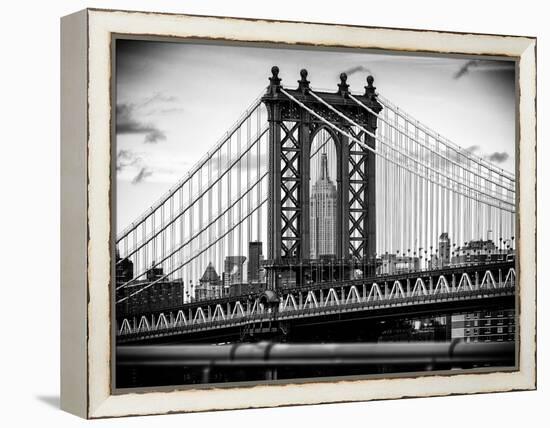 Manhattan Bridge with the Empire State Building Center from Brooklyn Bridge-Philippe Hugonnard-Framed Premier Image Canvas