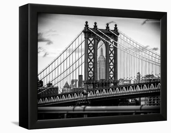 Manhattan Bridge with the Empire State Building Center from Brooklyn Bridge-Philippe Hugonnard-Framed Premier Image Canvas