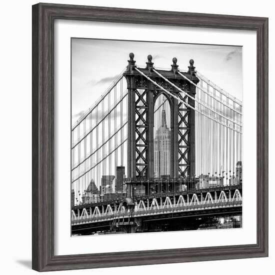 Manhattan Bridge with the Empire State Building Center from Brooklyn Bridge-Philippe Hugonnard-Framed Photographic Print