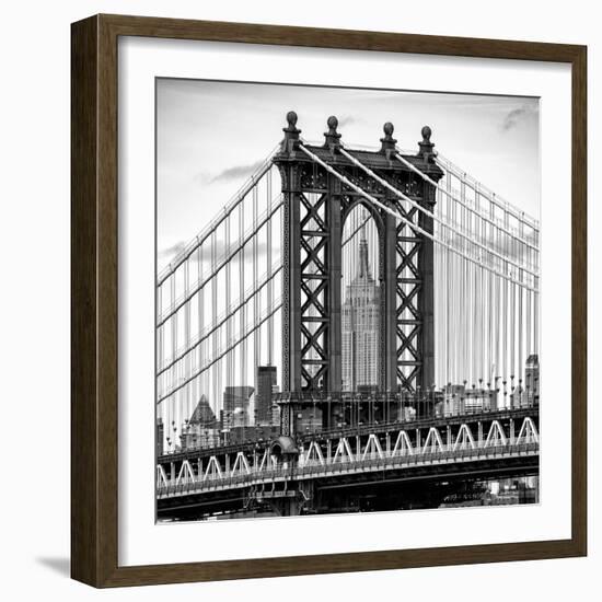 Manhattan Bridge with the Empire State Building Center from Brooklyn Bridge-Philippe Hugonnard-Framed Photographic Print