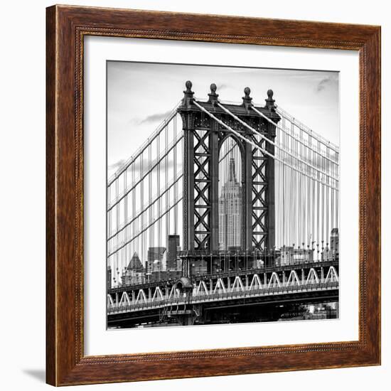 Manhattan Bridge with the Empire State Building Center from Brooklyn Bridge-Philippe Hugonnard-Framed Photographic Print