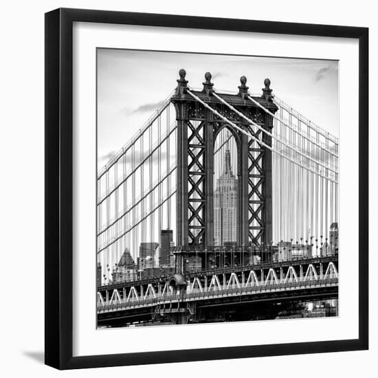 Manhattan Bridge with the Empire State Building Center from Brooklyn Bridge-Philippe Hugonnard-Framed Photographic Print