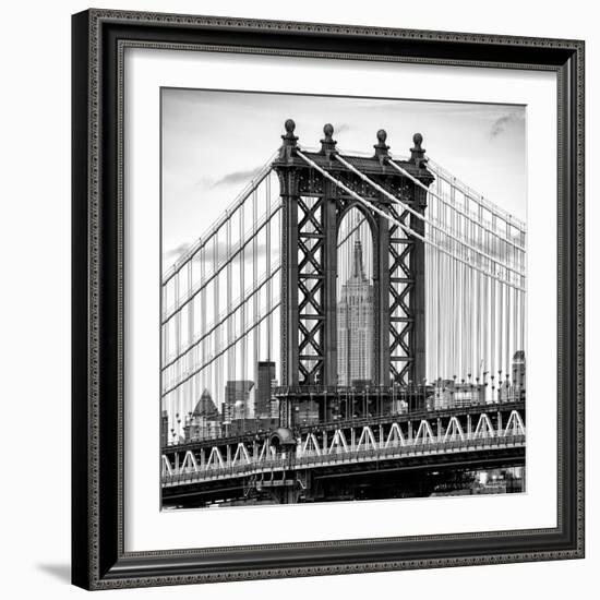 Manhattan Bridge with the Empire State Building Center from Brooklyn Bridge-Philippe Hugonnard-Framed Photographic Print