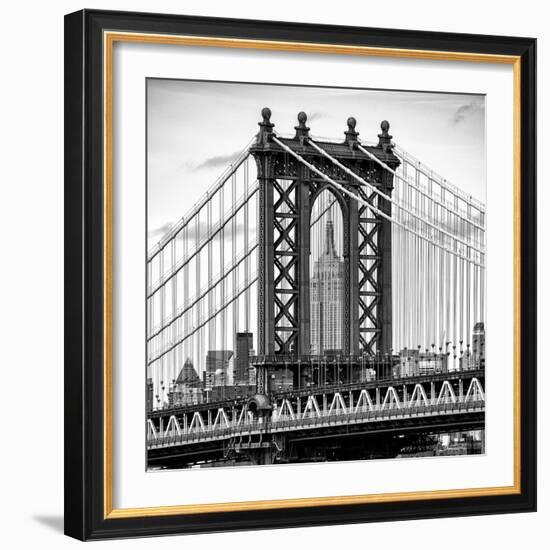 Manhattan Bridge with the Empire State Building Center from Brooklyn Bridge-Philippe Hugonnard-Framed Photographic Print