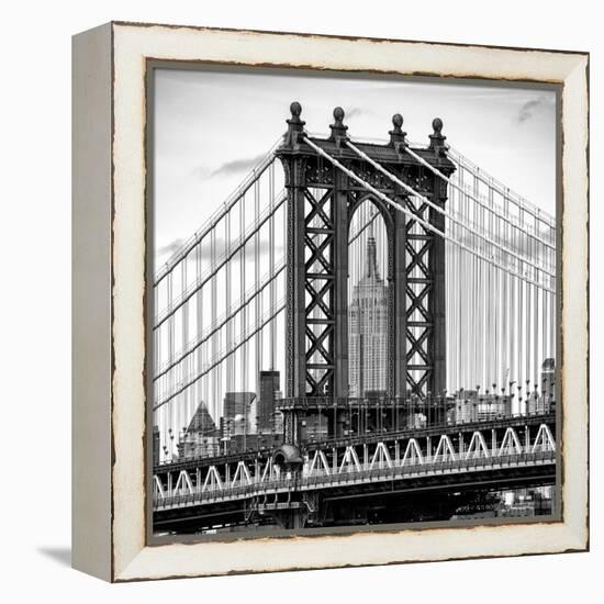 Manhattan Bridge with the Empire State Building Center from Brooklyn Bridge-Philippe Hugonnard-Framed Premier Image Canvas