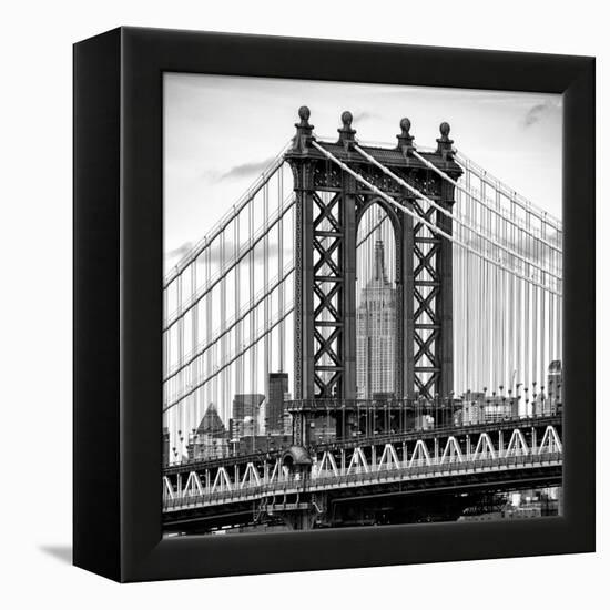 Manhattan Bridge with the Empire State Building Center from Brooklyn Bridge-Philippe Hugonnard-Framed Premier Image Canvas