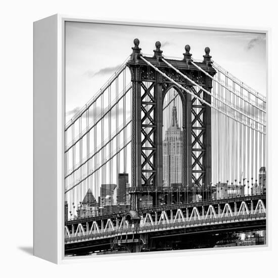 Manhattan Bridge with the Empire State Building Center from Brooklyn Bridge-Philippe Hugonnard-Framed Premier Image Canvas