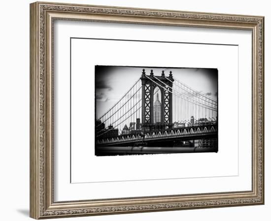 Manhattan Bridge with the Empire State Building Center from Brooklyn Bridge-Philippe Hugonnard-Framed Art Print