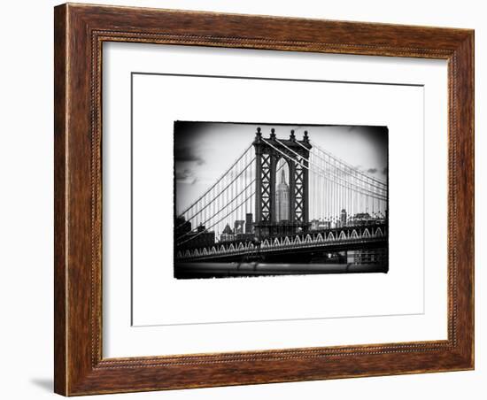 Manhattan Bridge with the Empire State Building Center from Brooklyn Bridge-Philippe Hugonnard-Framed Art Print