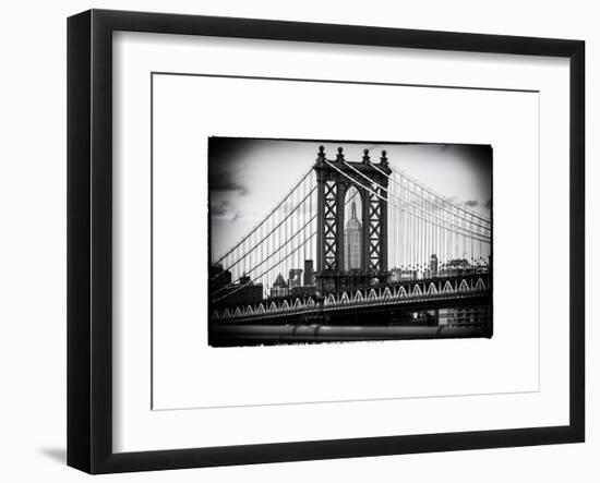 Manhattan Bridge with the Empire State Building Center from Brooklyn Bridge-Philippe Hugonnard-Framed Art Print